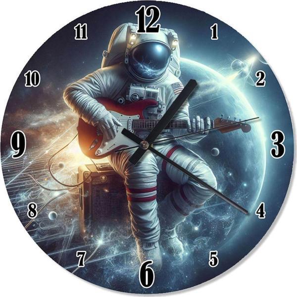 Ekart Elektro Gitar Çalan Astronot Dekoratif Duvar Saati - Image 1