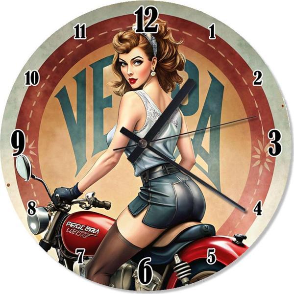 Ekart Chopper Motorsiklet Ve Kadın Baskılı Duvar Saati - Image 1