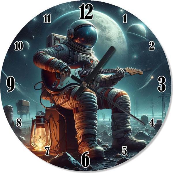Ekart Gitar Çalan Astronot Baskılı Duvar Saati - Image 1
