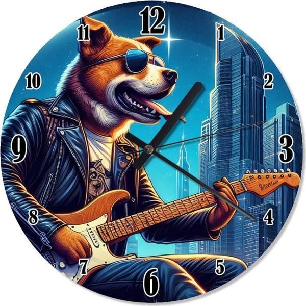 Ekart Gitar Çalan Köpek Sessiz Duvar Saati - Image 1