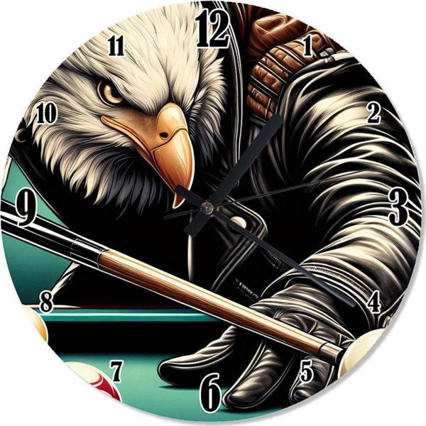 Ekart Bilardo Oynayan Beyaz Başlı Kartal Şekilli Duvar Saati - Image 1