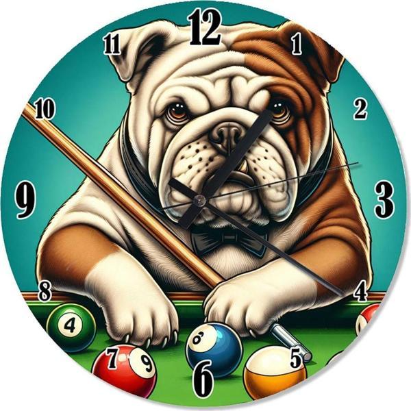 Ekart Bilardo Oynayan Köpek Akarlı Duvar Saati - Image 1