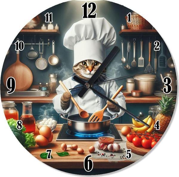 Ekart Aşçı Kedi Mutfak Temalı Baskılı Duvar Saati - Image 1