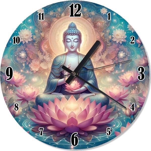 Ekart Lotus Çiçeği Ve Buda Heykeli Desenli Duvar Saati - Image 1