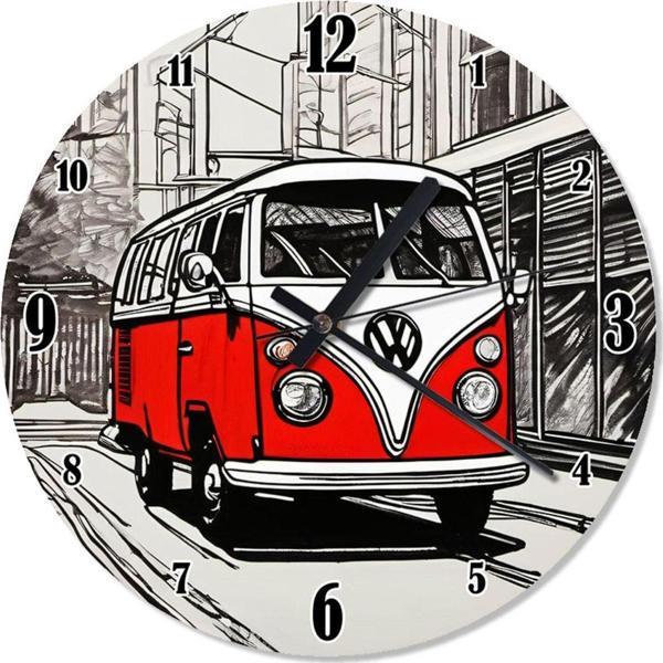 Ekart Kırmızı Retro Minibüs Dekoratif Duvar Saati - Image 1