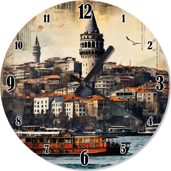 Ekart Galata Kulesi Ve Manzara Sessiz Duvar Saati - Image 1