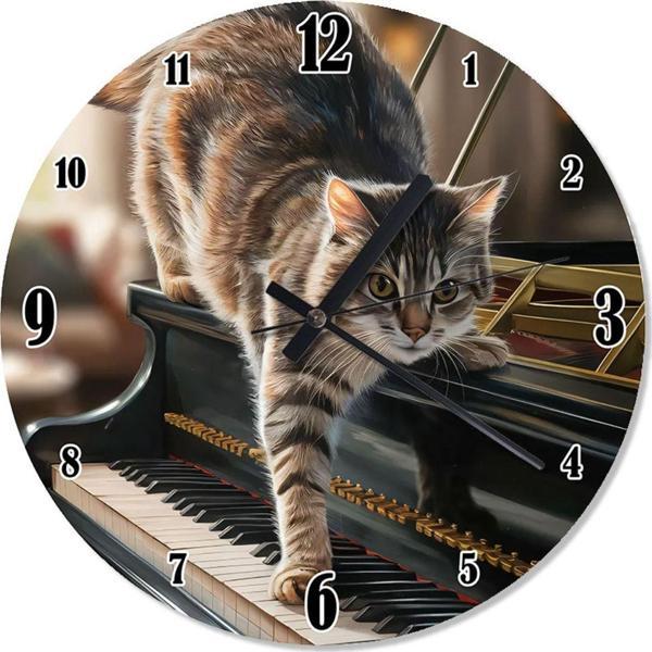 Ekart Piyano Çalan Kedi Analog Duvar Saati - Image 1