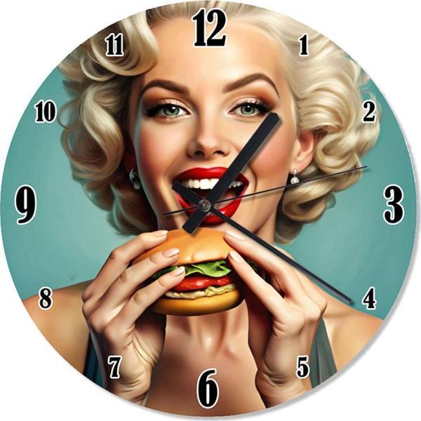 Ekart Hamburger Yiyen Marilyn Monroe Şekilli Duvar Saati - Image 1