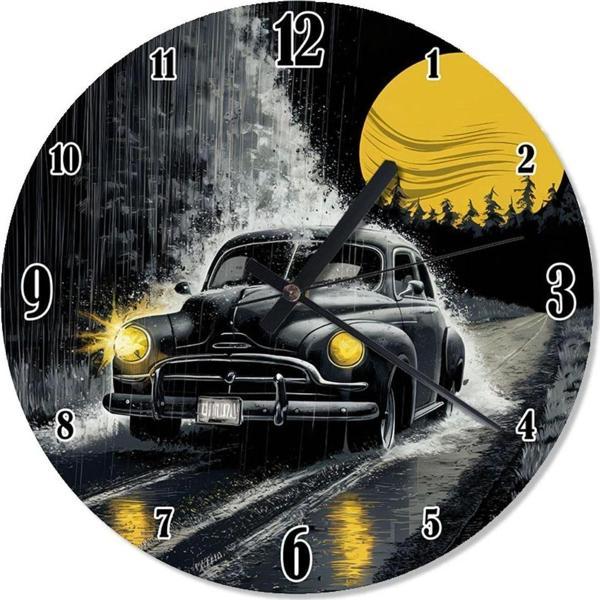 Ekart Gece Ve Klasik Siyah Araba Analog Duvar Saati - Image 1