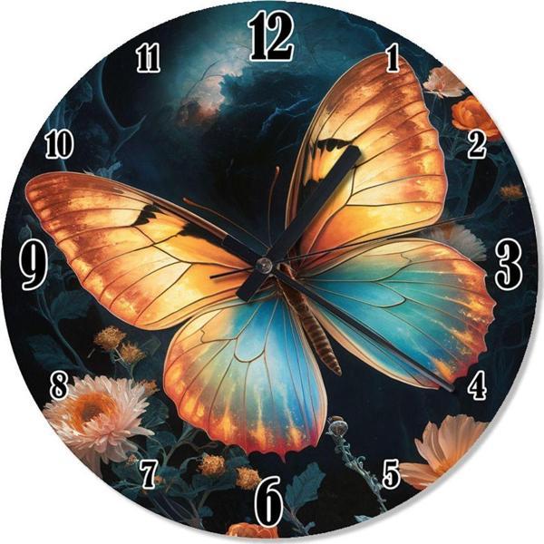 Ekart Renkli Kelebek Ve Çiçek Sessiz Duvar Saati - Image 1