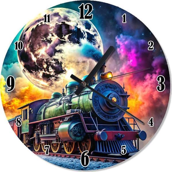 Ekart Tren Ve Ay Baskılı Duvar Saati - Image 1