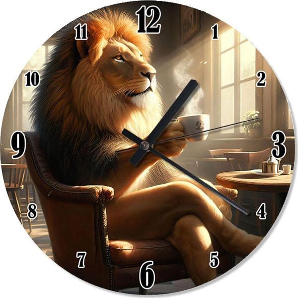 Ekart Kahve İçen Aslan Desenli Duvar Saati - Image 1