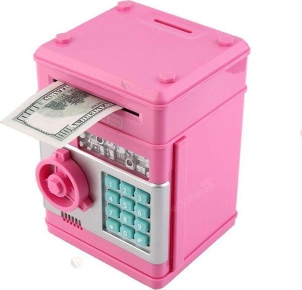 Mobgift Şifreli Otomatik Kağıt Para Alan Atm Kasa Kumbara - Pembe - Image 1