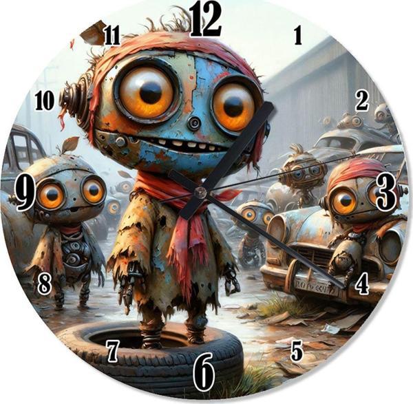 Ekart Mavi Sevimli Robotlar Desenli Duvar Saati - Image 1