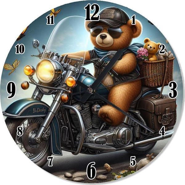 Ekart Motosiklet Kullanan Oyuncak Ayı Şekilli Duvar Saati - Image 1