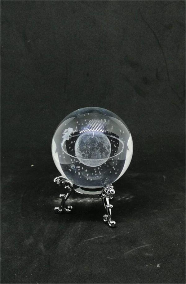 Mobgift Standlı Kristal Satürn Kızlı Cam Küre Gümüş - Image 1
