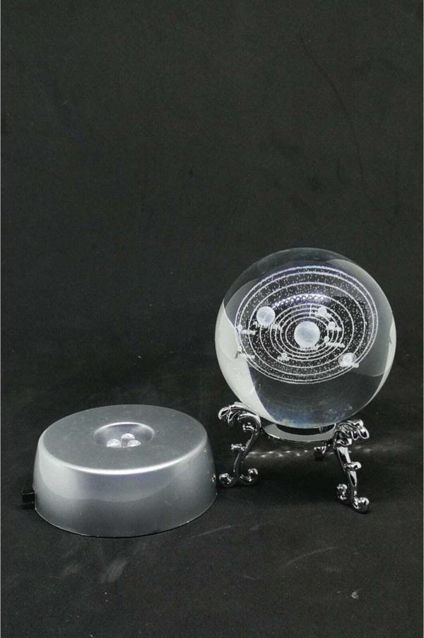 Mobgift Standlı Ve Işıklı Güneş Sistemi Cam Küre Gümüş - Image 1