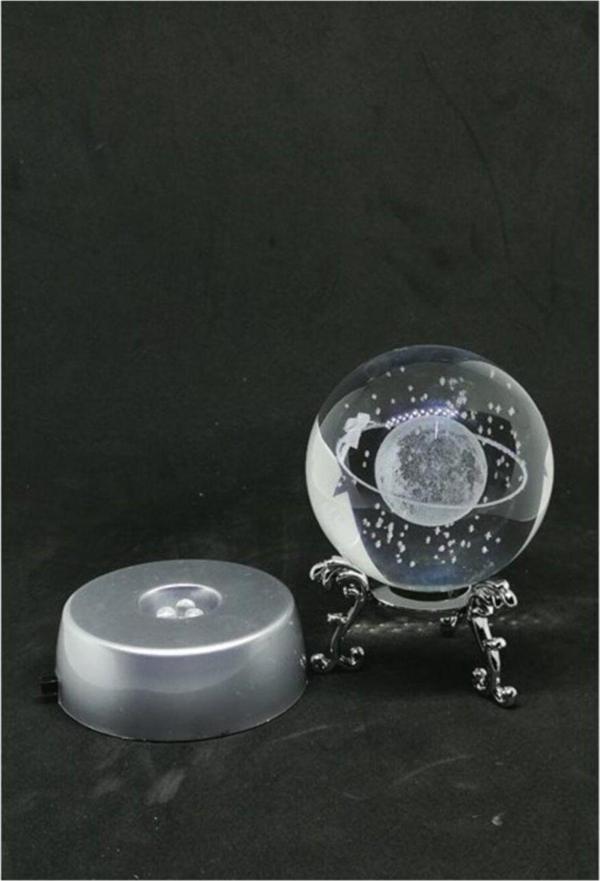 Mobgift Standlı Ve Işıklı Kristal Satürn Kızlı Cam Küre Gümüş - Image 1