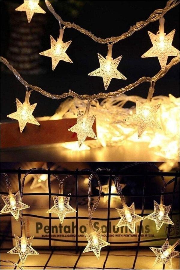 Mobgift Yıldız Led Işık Dizeleri 10 Metre 60 Yıldız Pilli Gün Işığı Dekoratif Aydınlatma - Image 1
