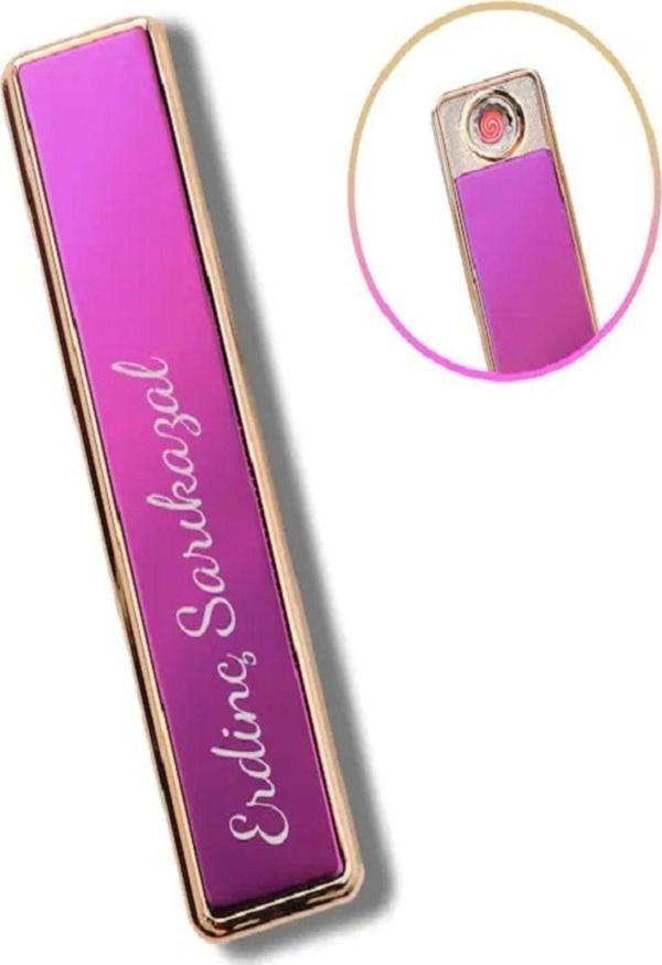Mobgift Usb'Li Isme Özel Elektronik Şarjlı Çakmak Pembe - Image 1