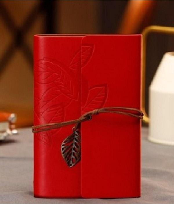 Mobgift Yaprak Tasarımlı Retro Deri Defter + Kalem Hediyeli - Image 1