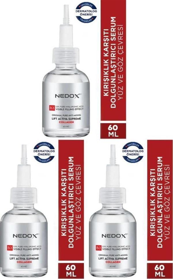 NEDOX 3 Adet Kırışıklık Karşıtı Dolgunlaştırıcı Botoks B3 Kolajen Serum 60 ml Ince Çizgi Sarkmalar - Image 1