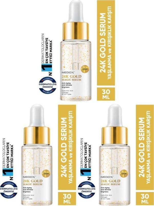 NEDOX 3 Adet Yaşlanma Ve Kırışıklık Karşıtı Anti Aging 24k Gold Serum 30 ml - Image 1