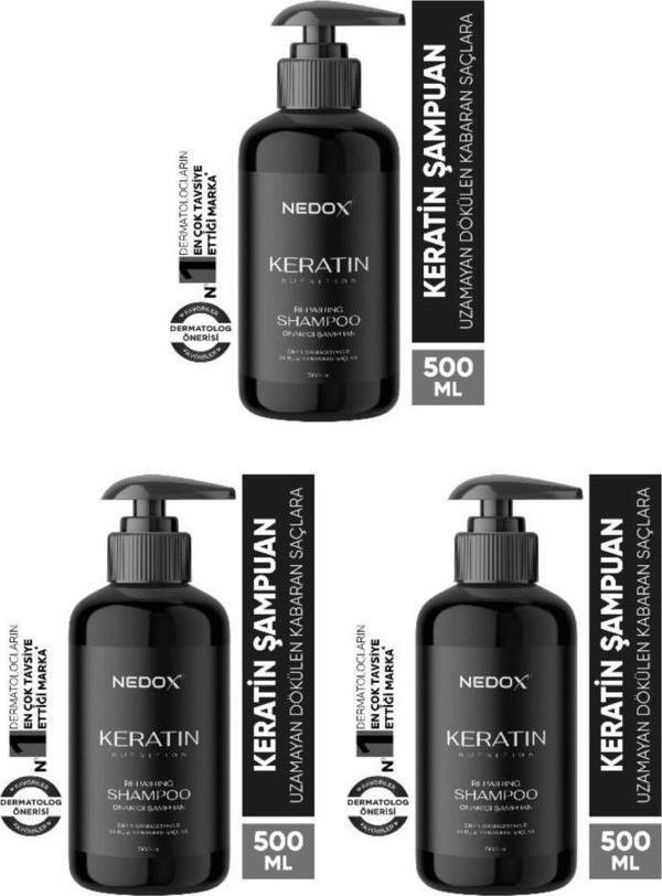 NEDOX 3 Adet Yıpranmış Saçlar Için Keratinli Saç Bakım Şampuanı 500 ml - Image 1