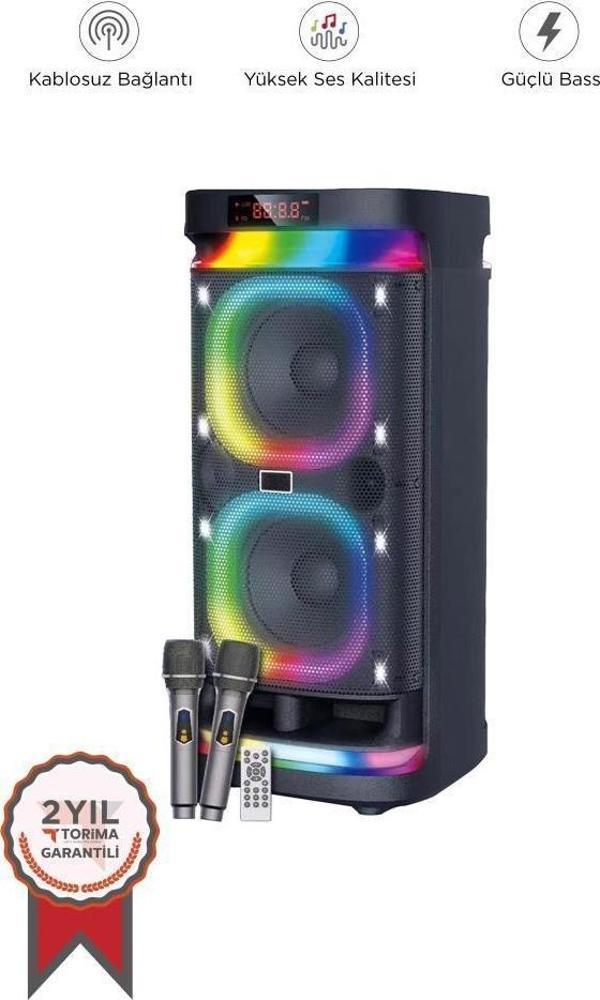 Torima BTS-1990 Siyah RGB Ledli Mikrofonlu Kumandalı Bluetooth Hoparlör Parti Speaker - Image 1