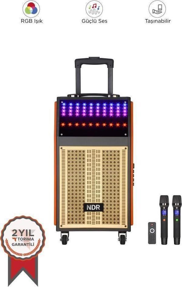 Torima NDR-108R Turuncu Kablosuz Mikrofonlu Uzaktan Kumandalı RGB Işıklı Bluetooth Hoparlör - Image 1