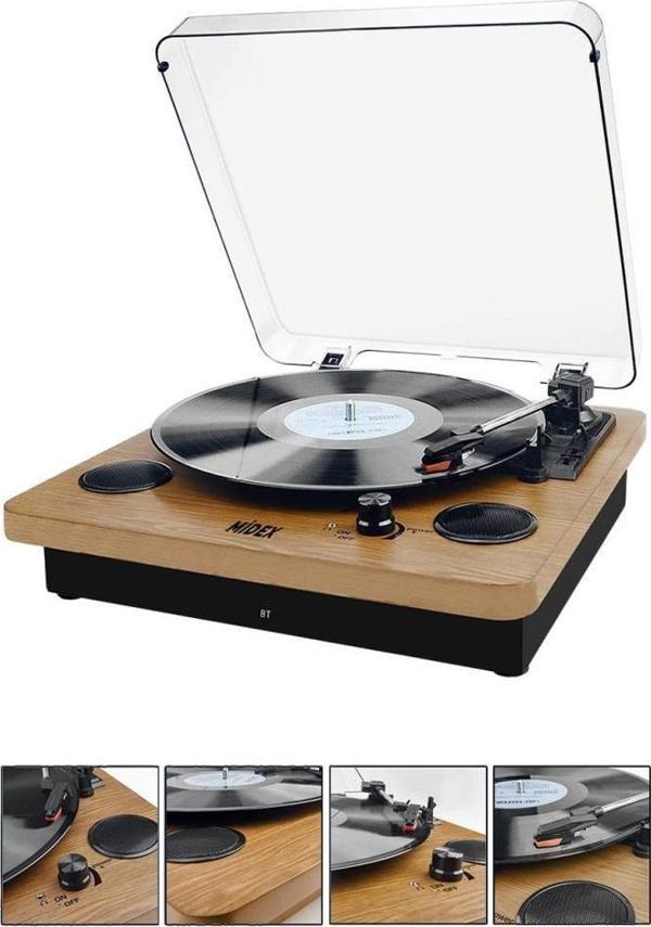 Midex Mtx-256 Nostaljik Pikap Plak Çalar (Şarjlı Bluetooth Aux Hoparlörlü 3 Devir) İğne Dahil - Image 1