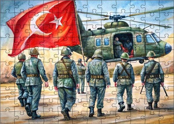 Ekart Ahşap Mdf Puzzle Yapboz Helikopter Ve Türk Askerleri 120 Parça 25 x 35 cm - Image 1