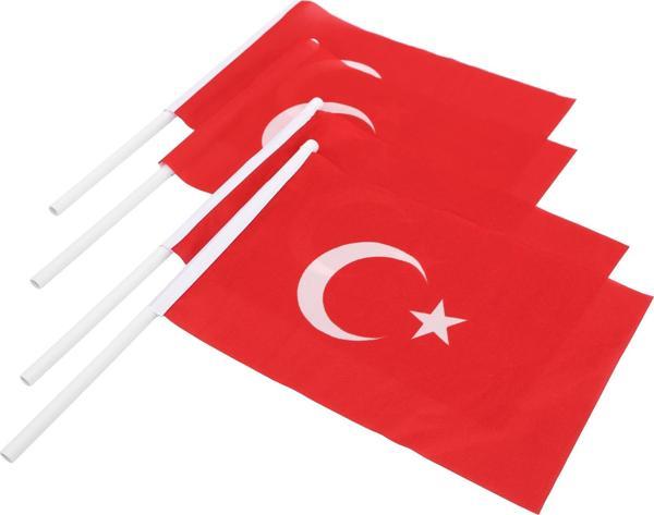 10 Adet Sopalı Türk Bayrağı 20 x 30 Cm Raşel Kumaş Bayrak - Image 1
