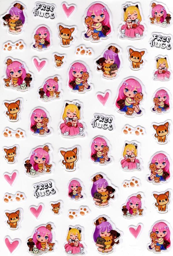 Sticker Kabartmalı A4 Boyutunda Stiker Defter, Planlayıcı Etiket-(lim555) - Kedili Kız - Image 1