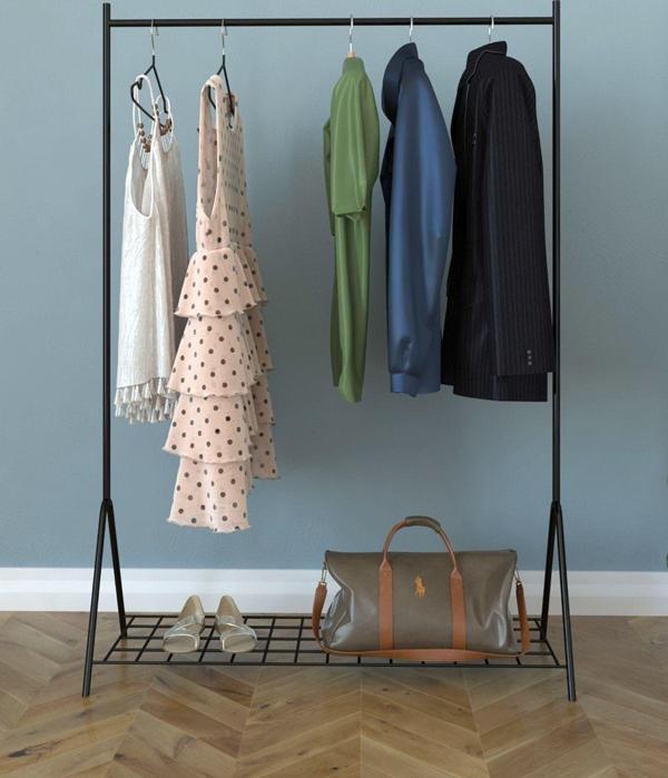 Loft 1 Raflı Metal Portmanto Ayaklı Elbise Askısı Ve Konfeksiyon Askılık - Siyah - Image 1