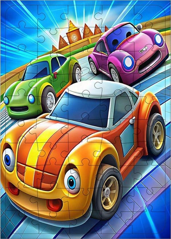 Ekart Tablomega Ahşap Mdf Puzzle Yapboz Çılgın Arabalar Yarışıyor 50 Parça 35 x 50 cm - Image 1