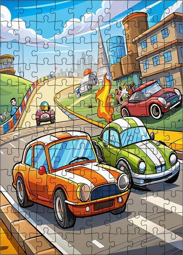Ekart Ahşap Mdf Puzzle Yapboz Yarışan Arabalar 120 Parça 25 x 35 cm - Image 1