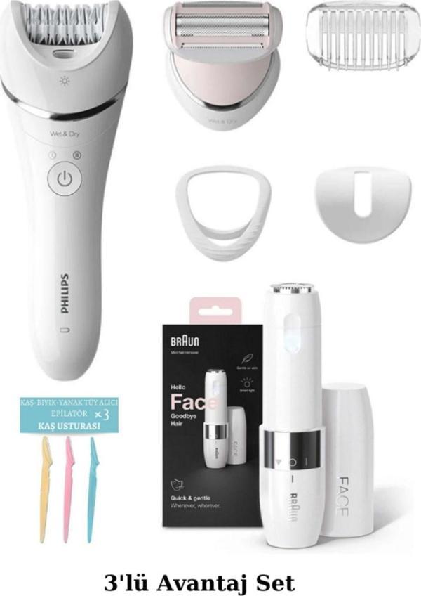 Philips 8000 Serisi Islak/Kuru Epilasyon Aleti Cihazı - Braun Mini Tüy Alma Makinesi - Kaş Usturası  - Image 1