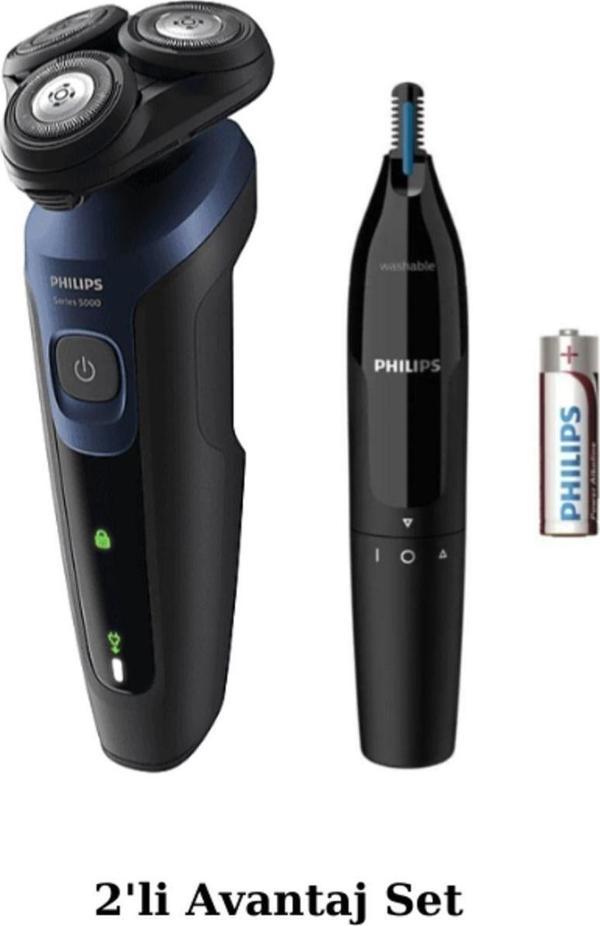 Philips S5445 Islak/kuru Sinek Kaydı Tıraş - Kulak-Burun Tüy Kesme Makinesi 2'li Avantaj Set - Image 1