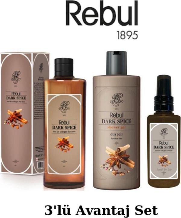 Rebul Dark Spice Edc 250ml Kolonya 500ml Duş Jeli 125ml Edc Kolonya 3'lü Avantaj Set - Image 1