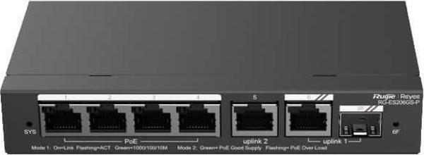 Ruijie Reyee RG-ES206GS-P 4 Port Poe 54W 1xRj45 Uplink +1xSfp Combo Uplink Gigabit PoE Yönetilebilir Switch - Image 1