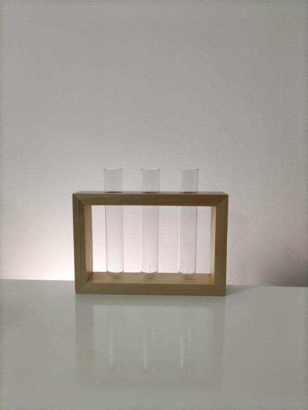 3'lü Test Tüpü Çerçeve Vazo, Dekoratif Ürün, Ahşap Vazo, Deney Tüpü Vazo - Image 1