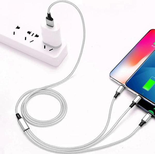 Tecno Samsung Galaxy A2 Core 3in1 Lightning, Type-C, Micro Çıkışlı Örgülü Hızlı Data ve Şarj Kablosu - Image 1