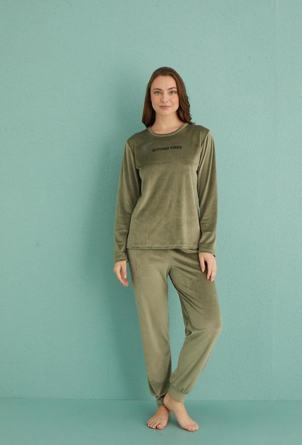 Gd Goldoremi 13165-11 Kadın Automn Vibes Kadife Manşetli Pijama Takım - Image 1