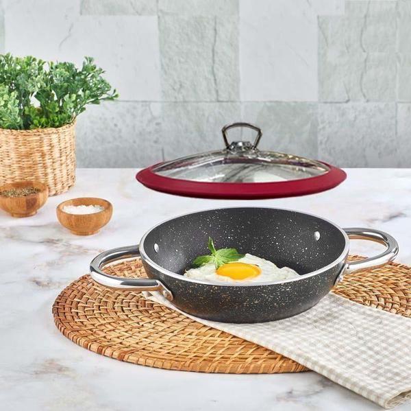 Granit Sahan Yumurta Tavası 24 CM Kırmızı Silikon Kapaklı - Image 1
