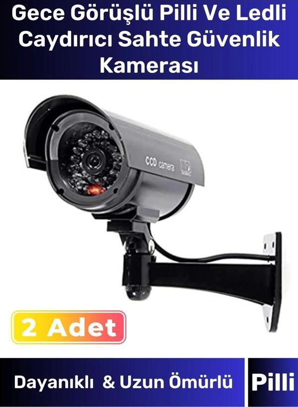 Özel Ev Apartman Bahçe İş Yeri Gece Görüşlü Pilli Ledli Caydırıcı Sahte Güvenlik Kamerası 2'li Set - Image 1