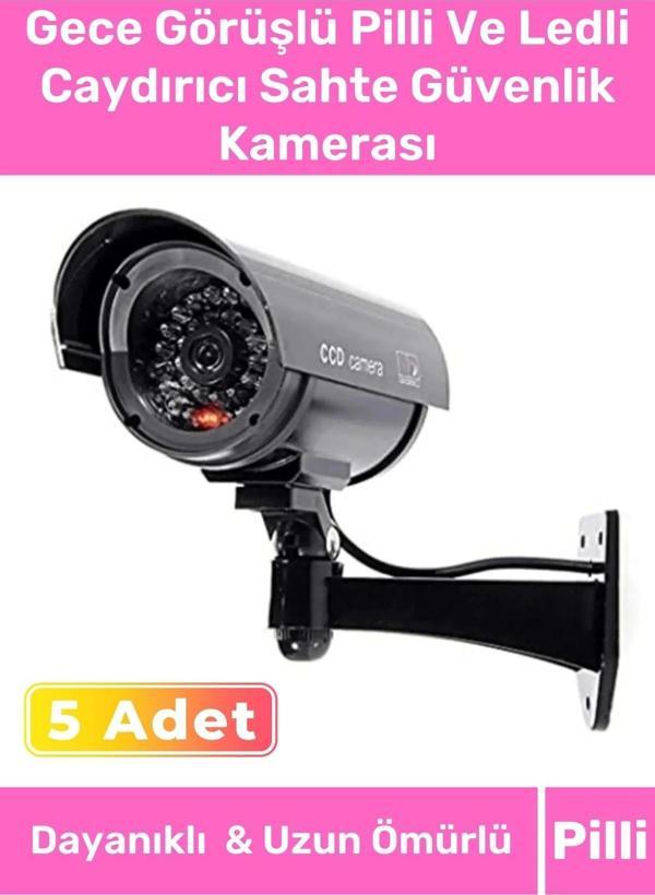 Özel Ev Apartman Bahçe İş Yeri Gece Görüşlü Pilli Ledli Caydırıcı Sahte Güvenlik Kamerası 5'li Set - Image 1