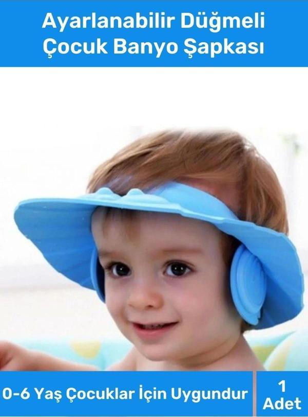 Özel Üretim Bebek Duş Başlığı Ayarlanabilir Düğmeli Çocuk Küvet Göze Su Kaçırmayan Banyo Şapkası - Image 1