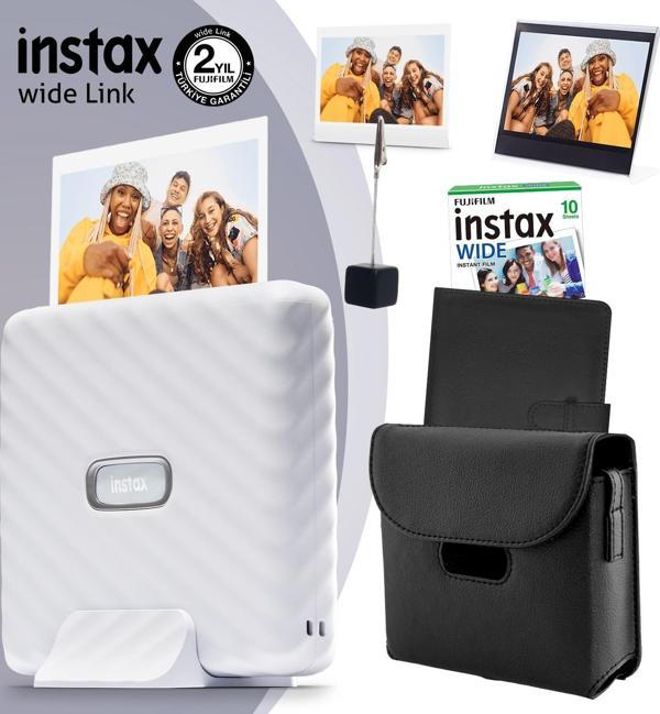 Instax Wide Link Beyaz Yazıcı 10lu Film Deri Kılıf Albüm Pleksi Çerçeve ve Kıskaçlı Stand - Image 1