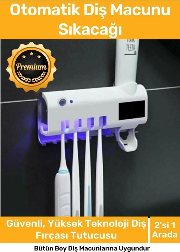 Premium Usb Şarjlı Güneş Enerjili Otomatik Diş Macun Sıkacağı Sterilizatörlü 4 Adet Fırçalığı Tutucu - Image 1